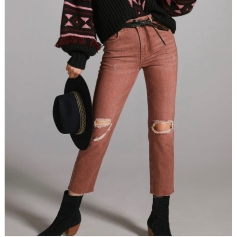 Pilcro Anthropologie The Vintage Straight Leg Jeans Washed Brown Distressed 25